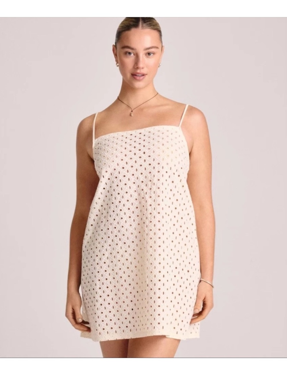VITAMIN A EYELET MINI SWIM COVER UP DRESS size L Off White Cream